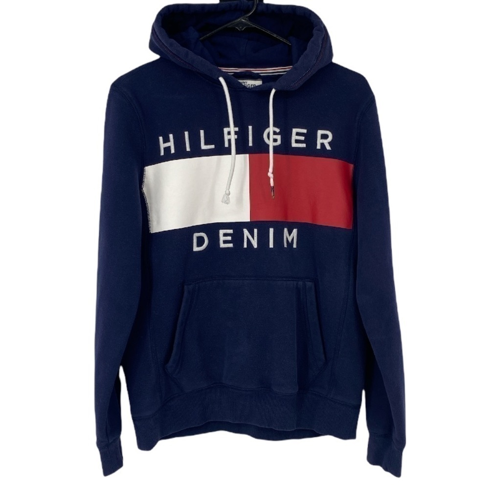 Tommy Hilfiger Denim Brooks Logo Print Spell Out Flag Blue Hoodie